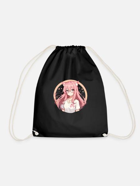 Cat Girl Kawaii: Entzückendes Katzenmädchen - Turnbeutel - Schwarz