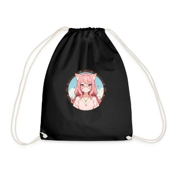 Cat Girl Kawaii: Adorable Cat Girl - Drawstring Bag - black - Front