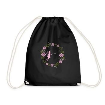 Decorative floral wreath with pink roses and fairy - Drawstring Bag - black - Front