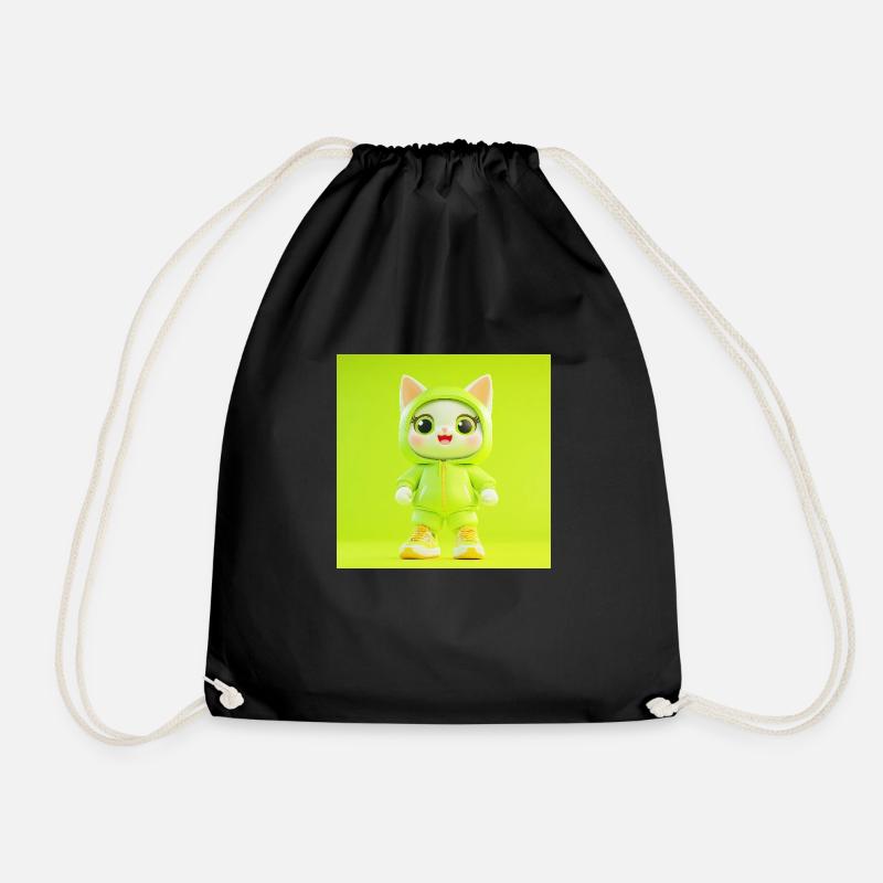3d Character – Cute Cat - Drawstring Bag - black