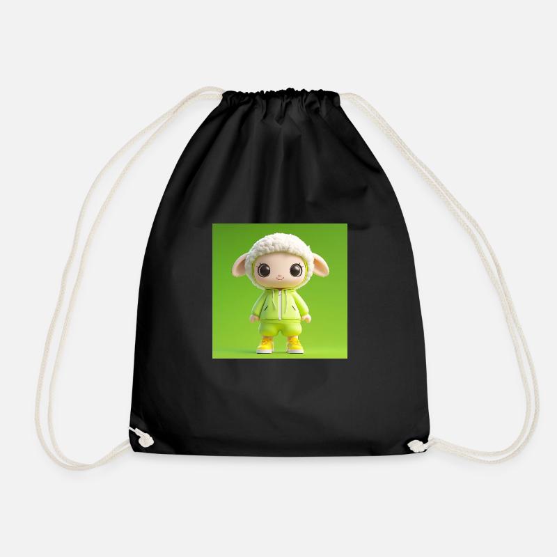 3d Character - Cute Sheep - Drawstring Bag - black