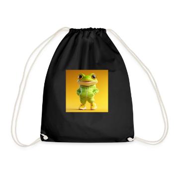 3d Character – Cute Frog - Drawstring Bag - black - Front