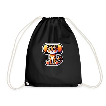 Merry Tiger – Letter T - Drawstring Bag - black - Front
