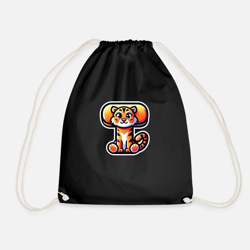 Fröhlicher Tiger – Buchstabe T - Turnbeutel - Schwarz