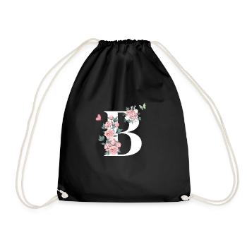 Buchstabe b rosa Blumen - Turnbeutel - Schwarz - Vorne