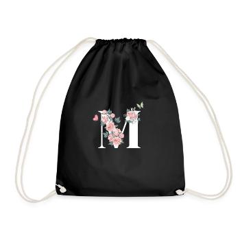 Letter m pink flowers - Drawstring Bag - black - Front