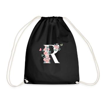 Letter r pink flowers - Drawstring Bag - black - Front