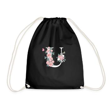 Letter u pink flowers - Drawstring Bag - black - Front