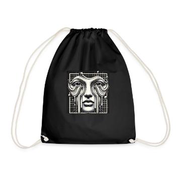 Surreal Melting Face with Abstract Geometry - Drawstring Bag - black - Front
