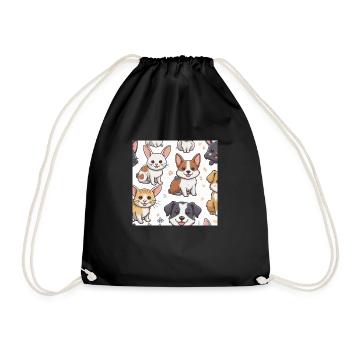Cute Animal Doodles - Drawstring Bag - black - Front