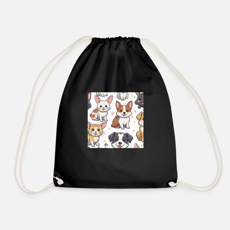 Cute Animal Doodles - Drawstring Bag - black