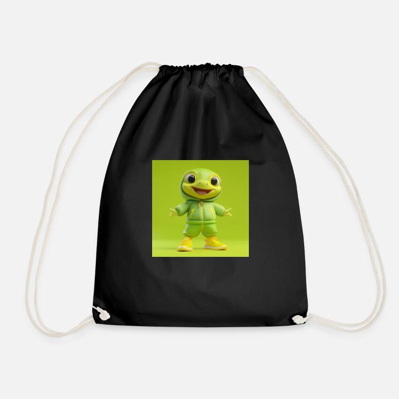 Happy Turtle Hoodie – 3d Character - Drawstring Bag - black