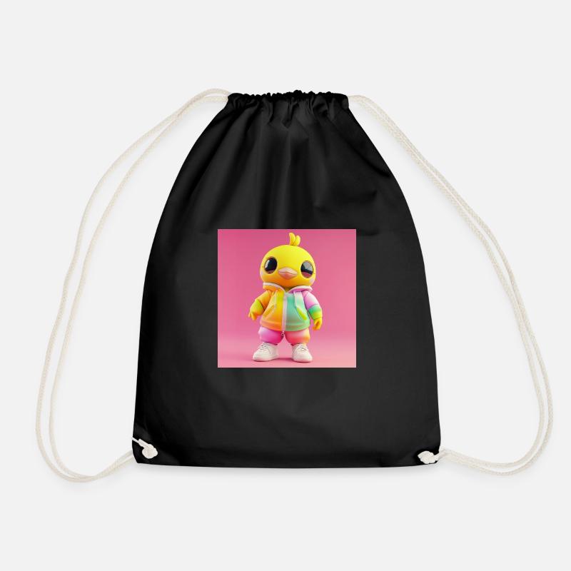 3d Character - Cute Rainbow Bird - Drawstring Bag - black