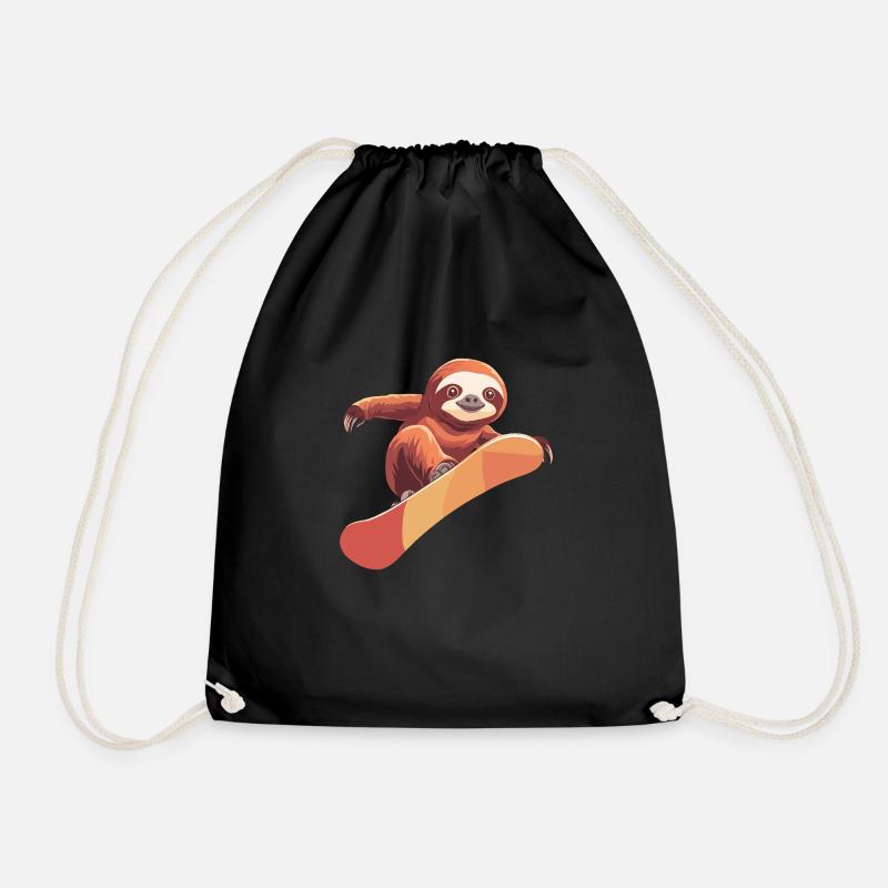 Sloth Snowboard Snowboarder - Drawstring Bag - black