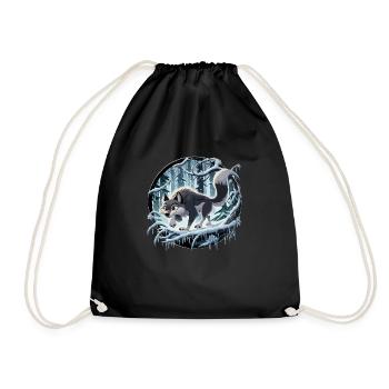 Loup dans la forêt glacée - Sac de sport léger - noir - Devant