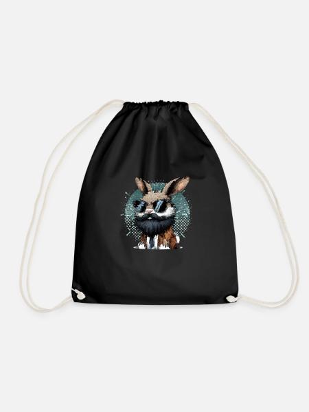 Rabbit with beard and sunglasses - Drawstring Bag - black