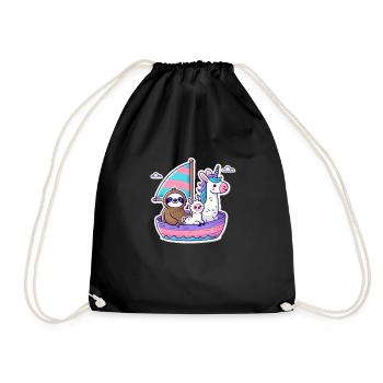 Licorne mignonne, lama et paresseux dans le voilier - Sac de sport léger - noir - Devant