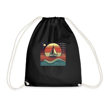Segelboot im Sonnenuntergang Retro Vintage Look - Turnbeutel - Schwarz - Vorne