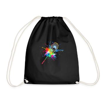 Colorful Badminton Racket Badminton - Drawstring Bag - black - Front