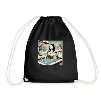 Mona Lisa buvant du saké dans un onsen - Sac de sport léger - noir - Devant