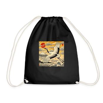 Japanese-style crane - Drawstring Bag - black - Front