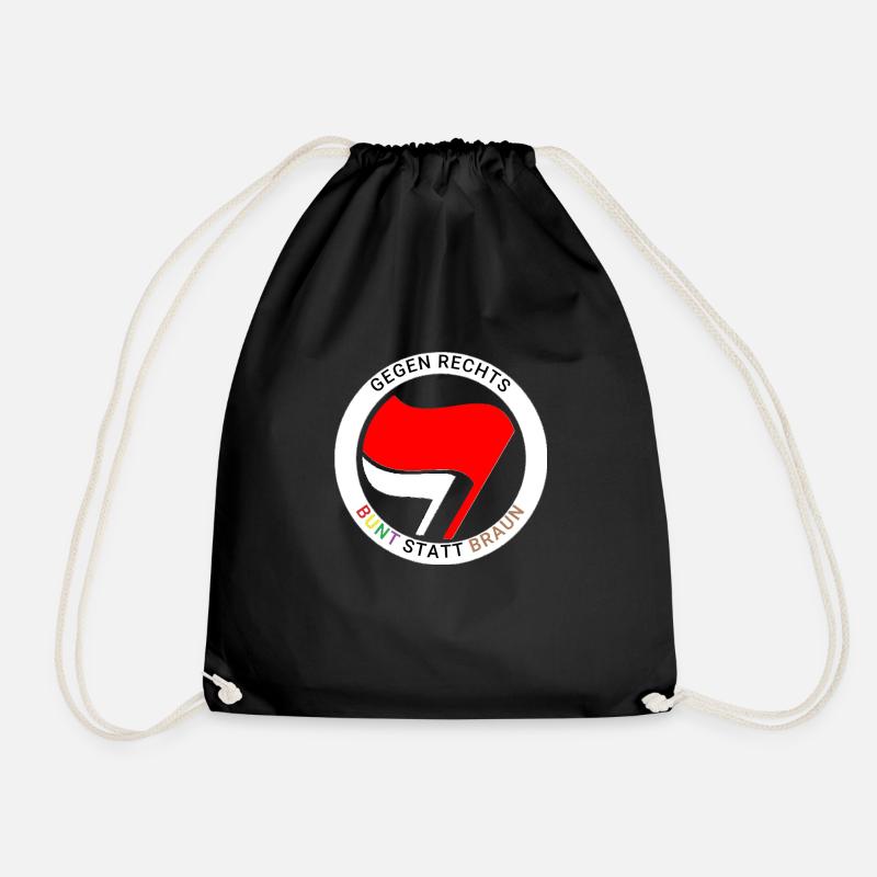Antifa - Bunt statt Braun - weißer Ring - Turnbeutel - Schwarz