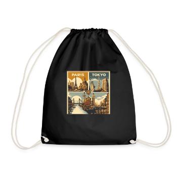 Vintage Travel Poster: A Nostalgic Journey - Drawstring Bag - black - Front
