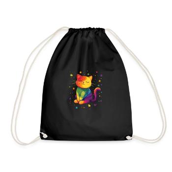 Süße Regenbogen Katze - Turnbeutel - Schwarz - Vorne