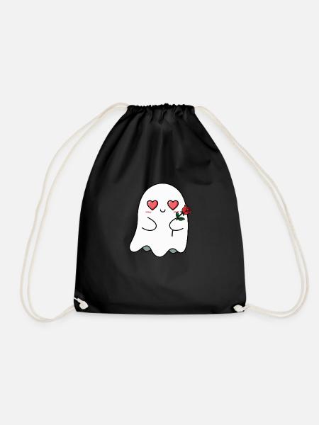Ghost with Rose - Drawstring Bag - black