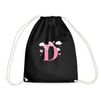 Pink Letter D Clouds - Drawstring Bag - black - Front