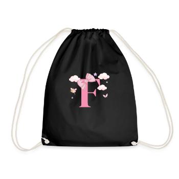 Buchstabe f rosa Wolken - Turnbeutel - Schwarz - Vorne