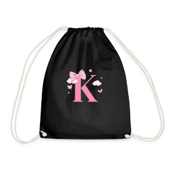 Buchstabe k rosa Wolken - Turnbeutel - Schwarz - Vorne