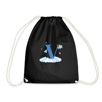Buchstabe V Blaue Wolken Flugzeug Kind - Turnbeutel - Schwarz - Vorne