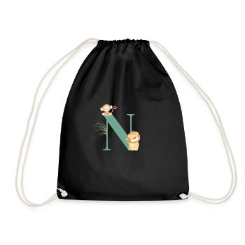 Lettre n vert animaux jungle - Sac de sport léger - noir - Devant
