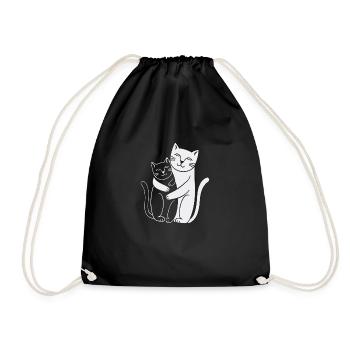 Weiße Katze & Schwarze Katze - Turnbeutel - Schwarz - Vorne