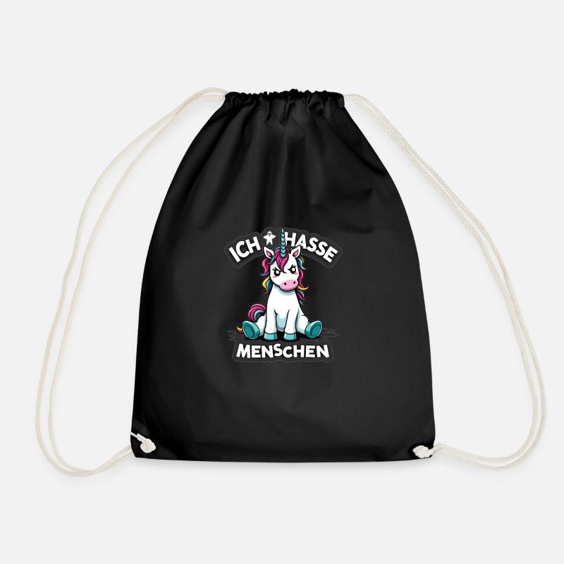 Ich hasse Menschen Einhorn Lustig Bunt - Turnbeutel - Schwarz
