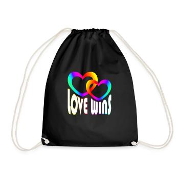Rainbow Colorful Hearts - Love Wins - Drawstring Bag - black - Front