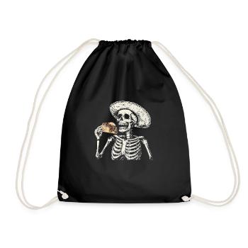 Skeleton Taco Mexican Food Sombrero - Drawstring Bag - black - Front