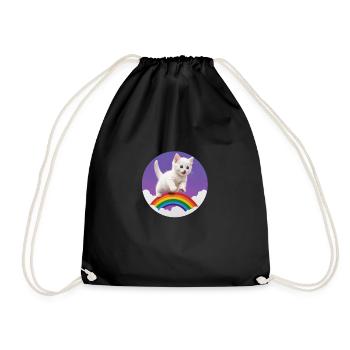 White Kitten Rainbow 2 - Drawstring Bag - black - Front