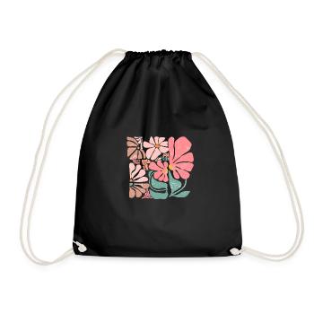 Groovy Retro Pink Blumen - Turnbeutel - Schwarz - Vorne