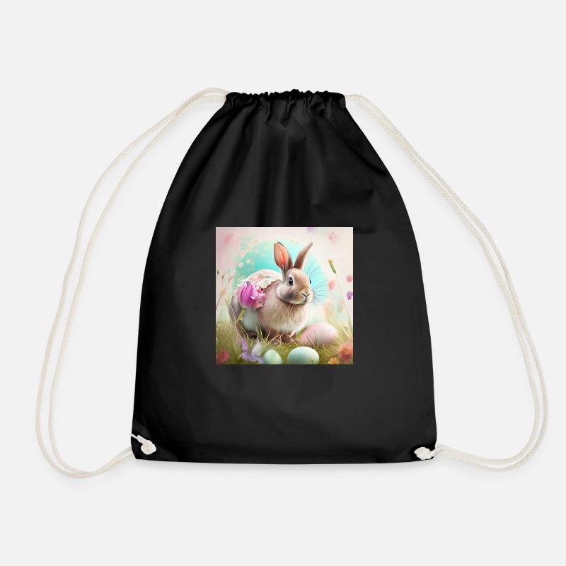 Colorful Easter bunny with cheerful patterns - Drawstring Bag - black