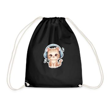Chat mignon avec des écouteurs Doodle - Sac de sport léger - noir - Devant