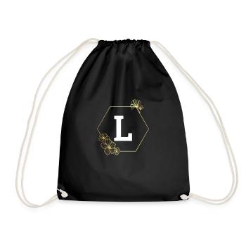 Letter l Gold Floral Frame - Drawstring Bag - black - Front