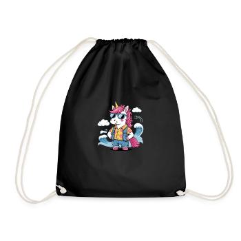 Funny Summer Unicorn - Drawstring Bag - black - Front