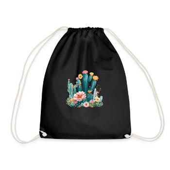 Cactus Plant Floral Cacti Tropical - Drawstring Bag - black - Front