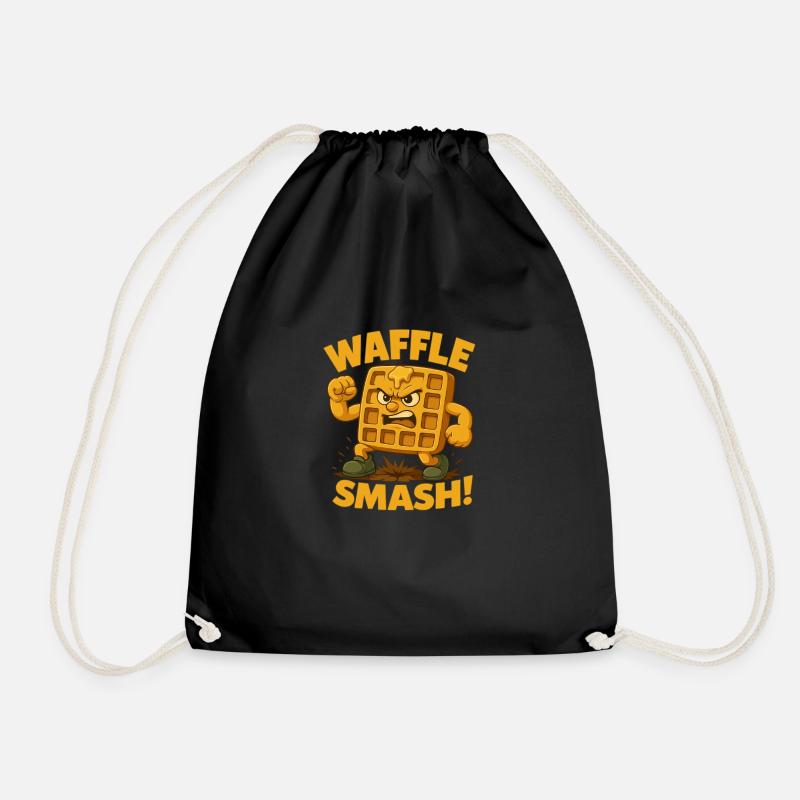 Waffle Smash Funny Breakfast Food Pun - Drawstring Bag - black