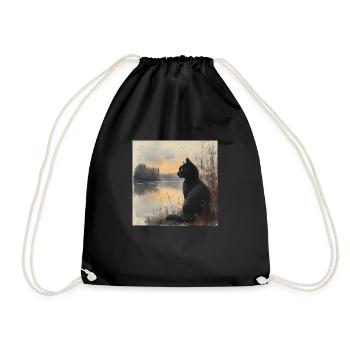 Black Cat by a Lake - Drawstring Bag - black - Front