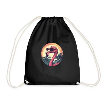Flamingo Sunglasses Palm Trees Summer Beach - Drawstring Bag - black - Front