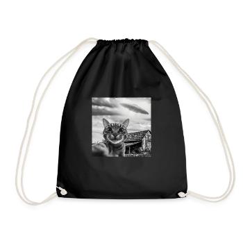 Cat Selfie with Alien UFO Funny Space - Drawstring Bag - black - Front