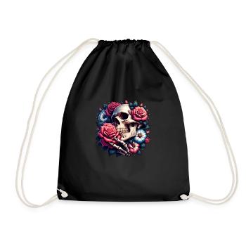 Crâne souriant avec des fleurs colorées - Sac de sport léger - noir - Devant